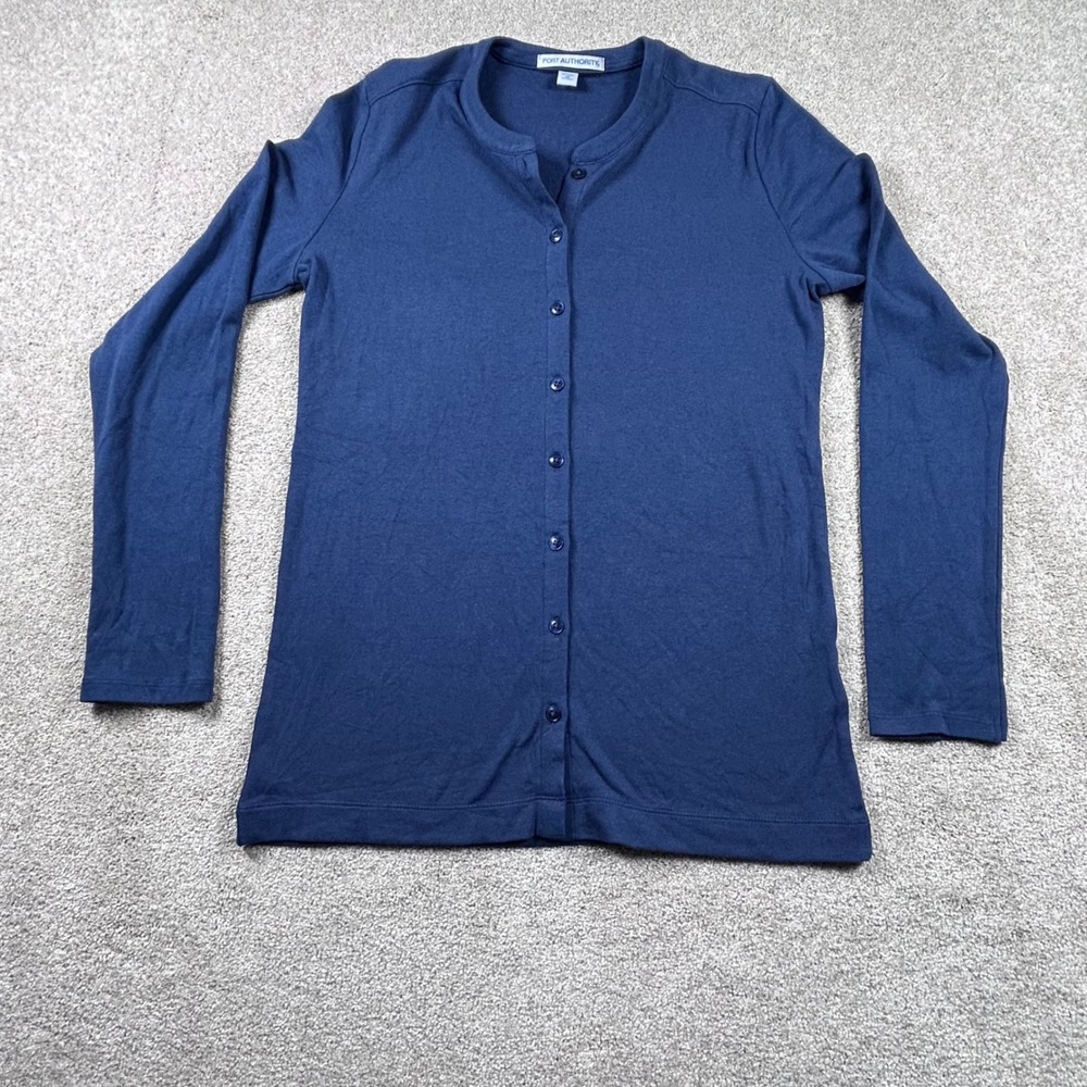 Port Authority Womens Navy Blue Long Sleeve Button Front Cardigan Sweater Size M
